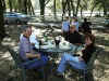 Everyone relaxes at lunch after the rally..